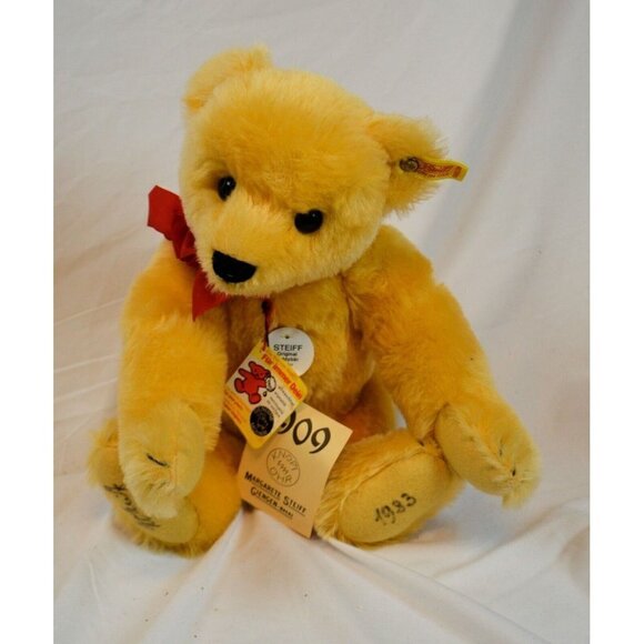 Steiff 1909 Gold Teddy Bear Replica 1984-1986 14" Original Tags +Growler Signed - Picture 3 of 6